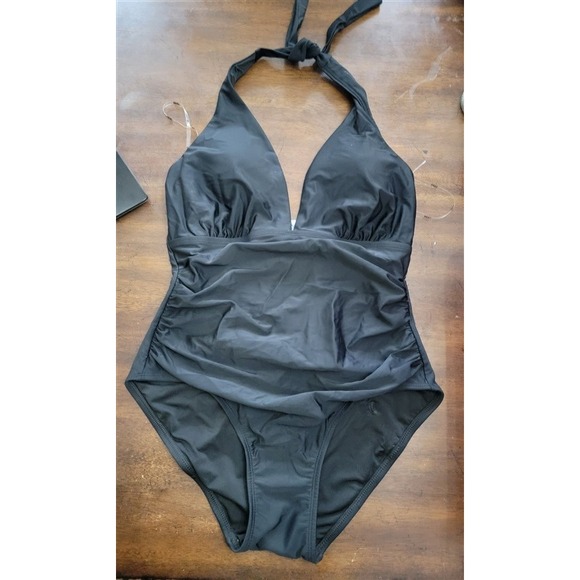 NWOT DKNY XL Halter Side-Tie V-Neck One-Piece Swimsuit 123628 - Picture 3 of 4